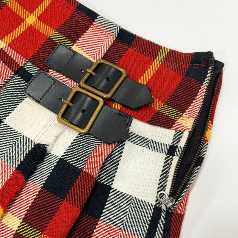 BURBERRY 藍標 皮革扣格紋戰馬褲裙-6