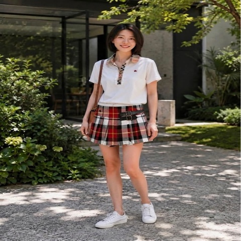 BURBERRY 藍標 皮革扣格紋戰馬褲裙