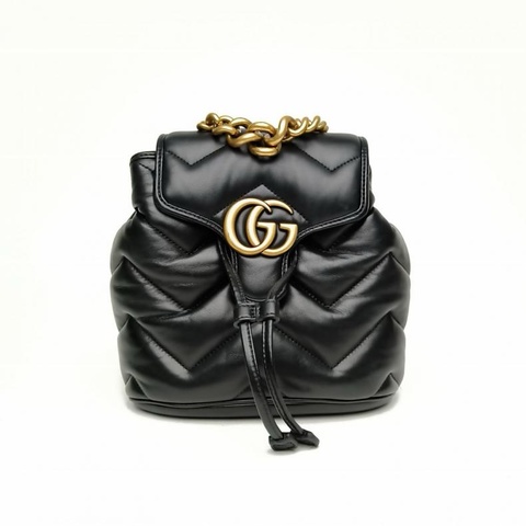 GUCCI GG Marmont抽繩翻蓋雙肩包19黑色羊皮