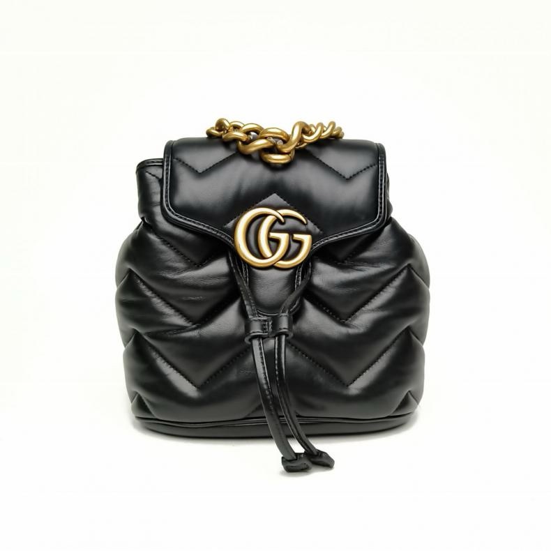 GUCCI GG Marmont抽繩翻蓋雙肩包19黑色羊皮-0