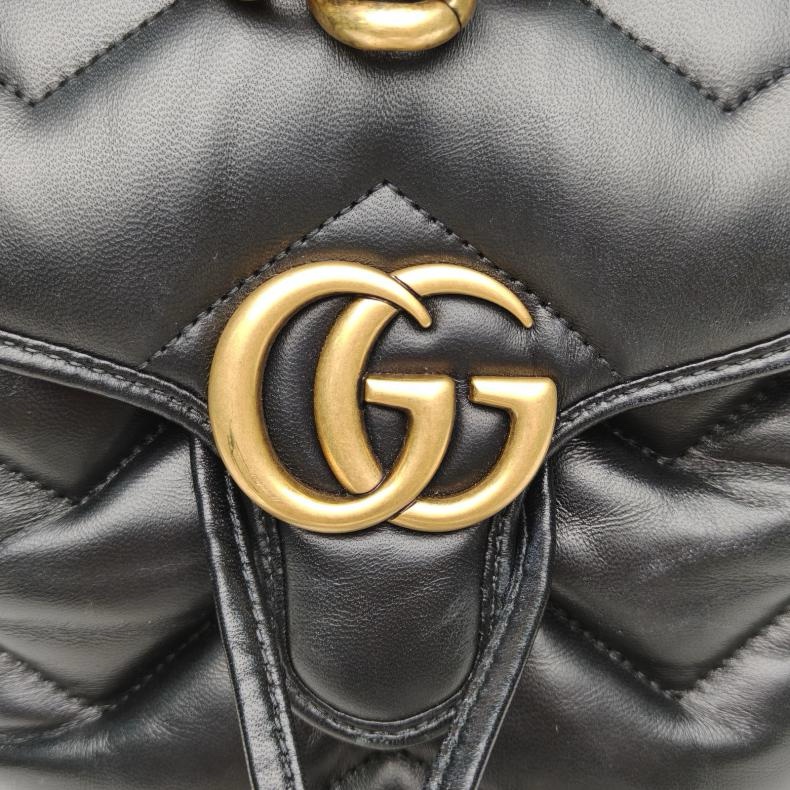 GUCCI GG Marmont抽繩翻蓋雙肩包19黑色羊皮-4