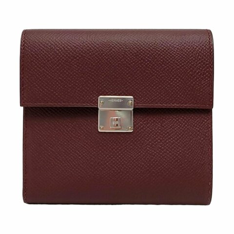 HERMES Clic馬鞍紅Epsom牛皮錢包銀色五金A刻 9.8新