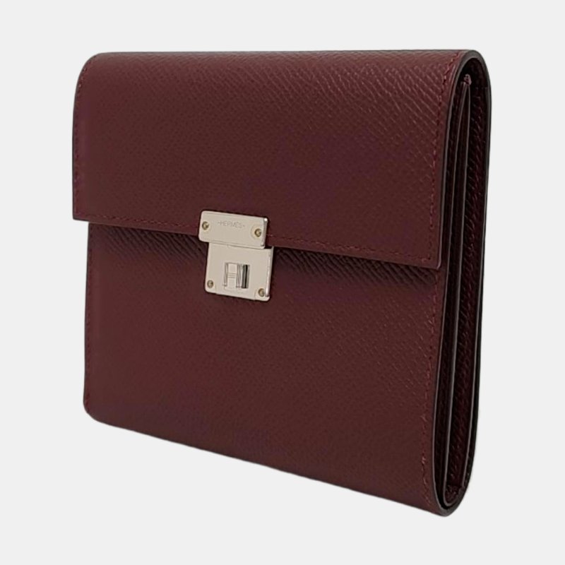 HERMES Clic馬鞍紅Epsom牛皮錢包銀色五金A刻 9.8新-2