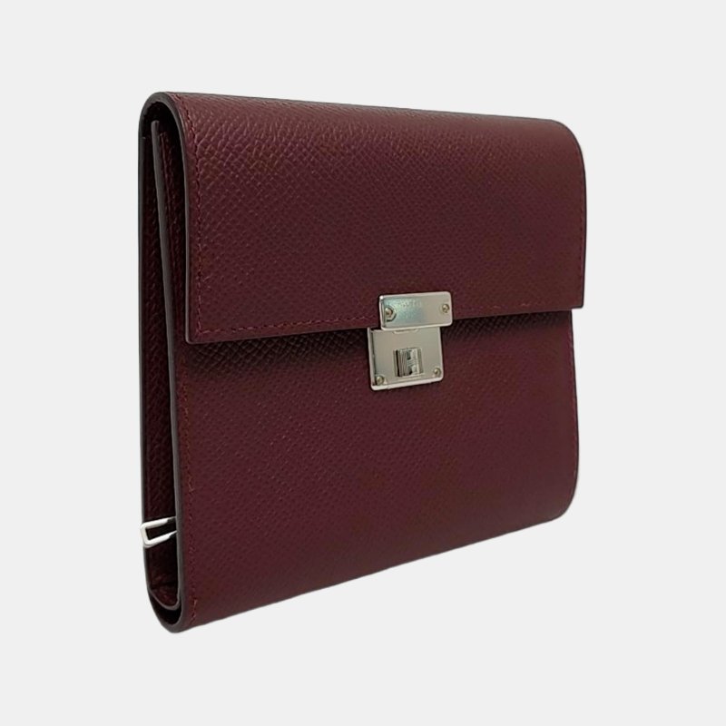 HERMES Clic馬鞍紅Epsom牛皮錢包銀色五金A刻 9.8新-3