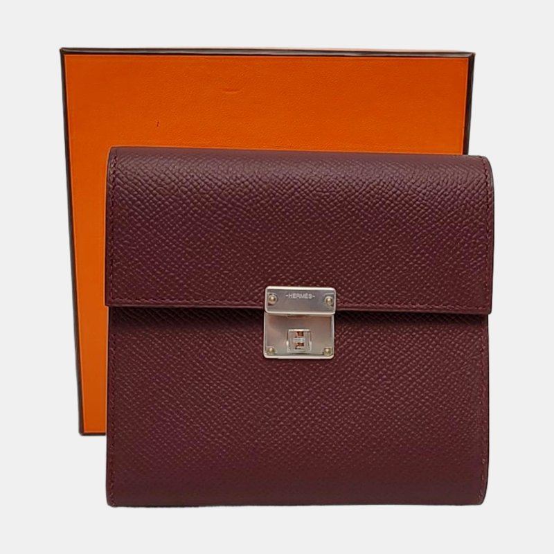 HERMES Clic馬鞍紅Epsom牛皮錢包銀色五金A刻 9.8新-6