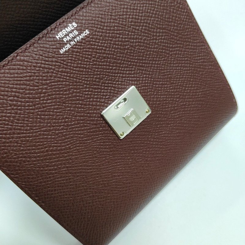 HERMES Clic馬鞍紅Epsom牛皮錢包銀色五金A刻 9.8新-7