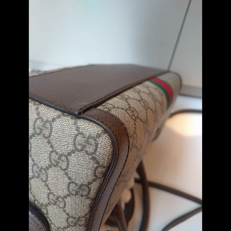 Gucci 咖皮邊綠紅綠GG 印花pvc兩用波士頓包-8