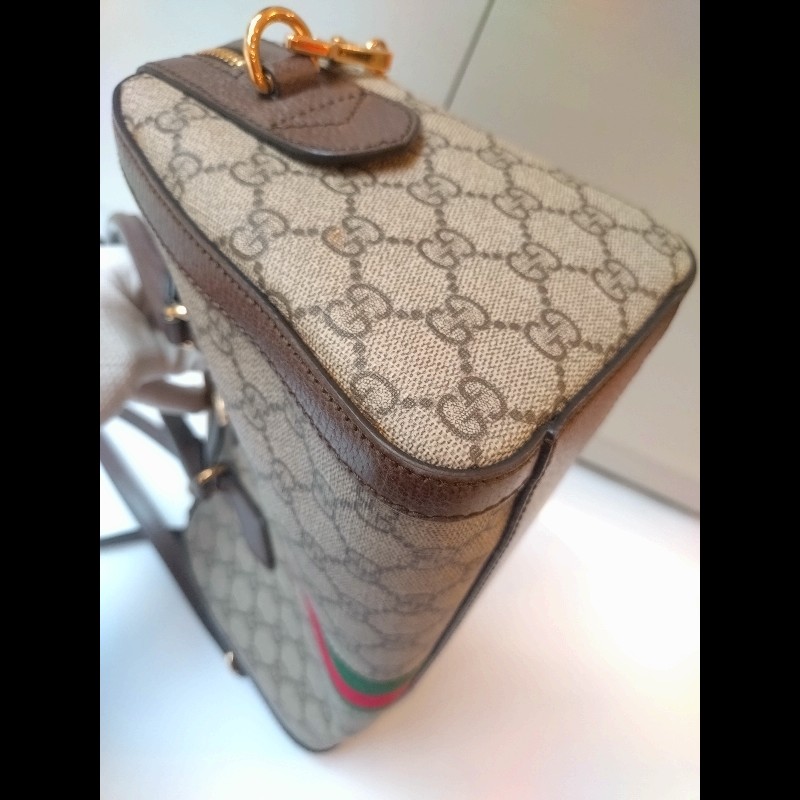 Gucci 咖皮邊綠紅綠GG 印花pvc兩用波士頓包-9