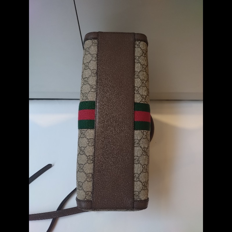 Gucci 咖皮邊綠紅綠GG 印花pvc兩用波士頓包-11