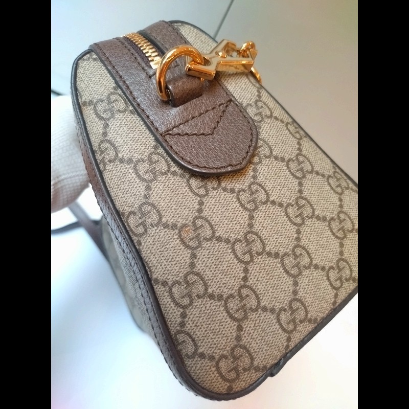 Gucci 咖皮邊綠紅綠GG 印花pvc兩用波士頓包-13