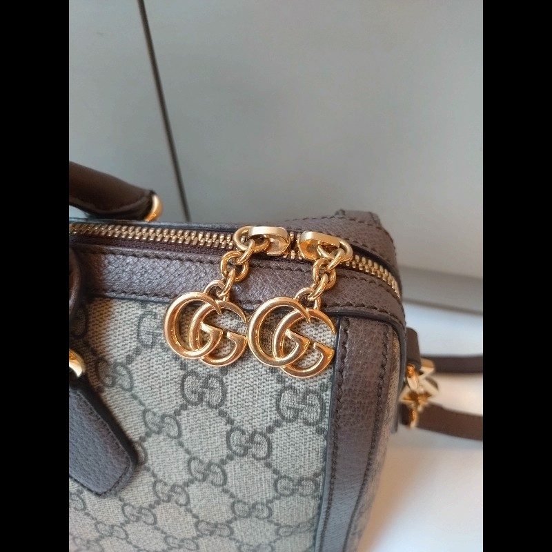 Gucci 咖皮邊綠紅綠GG 印花pvc兩用波士頓包-29