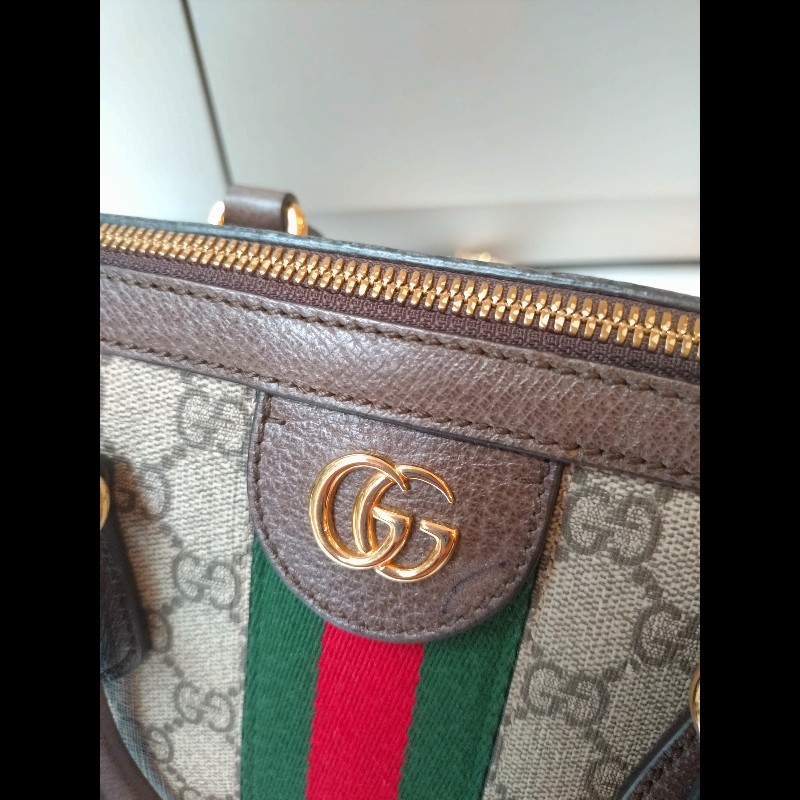 Gucci 咖皮邊綠紅綠GG 印花pvc兩用波士頓包-32