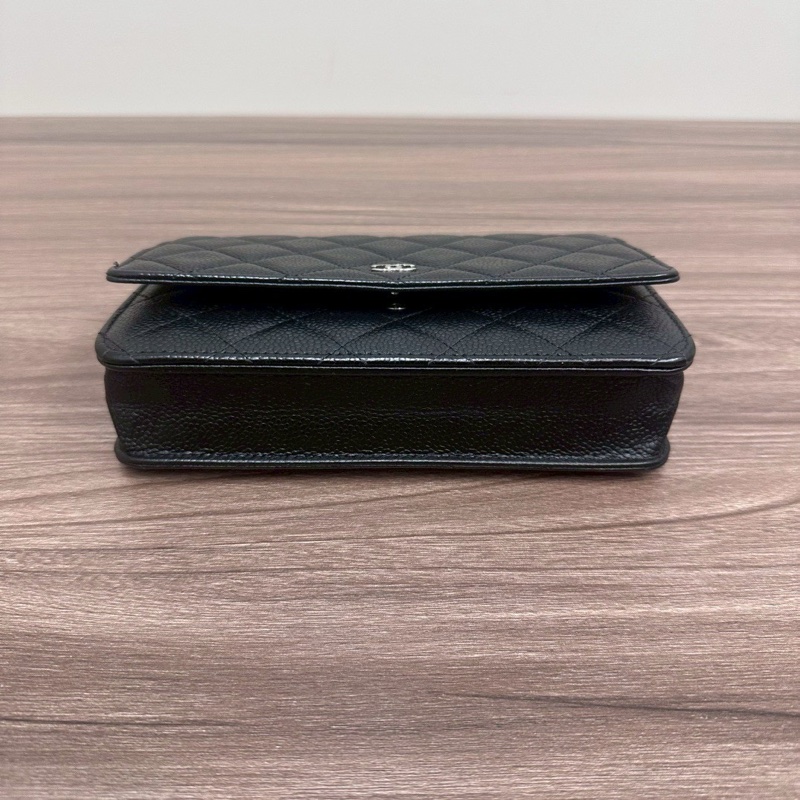 經典入門款✨超低價99新😍Chanel黑銀荔枝牛皮WOC鏈條包單肩斜挎包⛓️-8