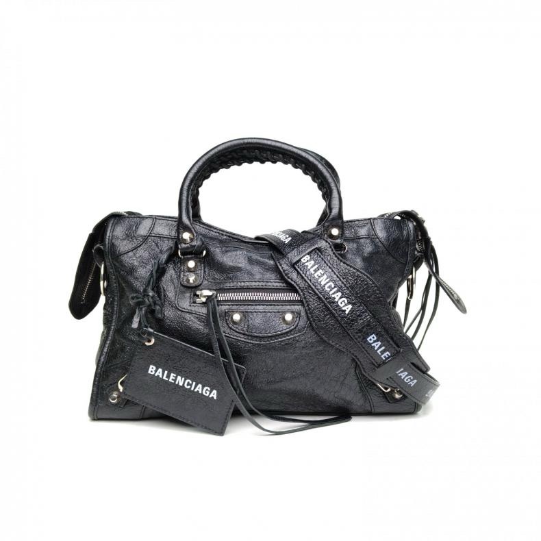 BALENCIAGA CLASSIC30黑色羊皮銀扣肩背包-0