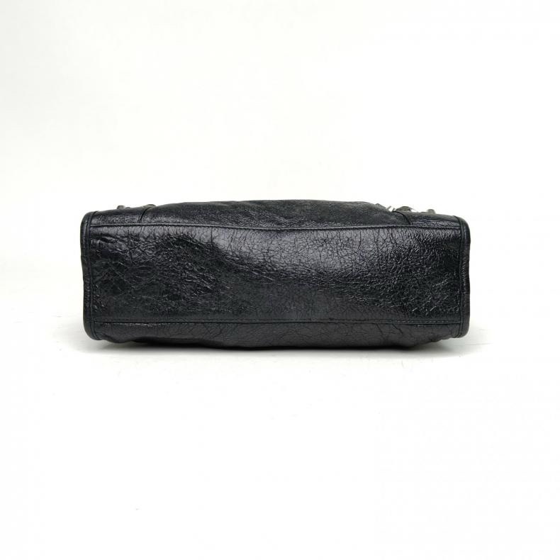 BALENCIAGA CLASSIC30黑色羊皮銀扣肩背包-3