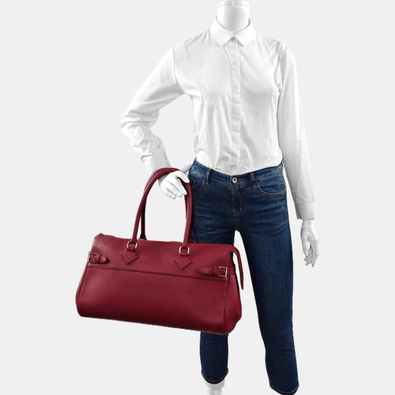 HERMES Atlas 42寶石紅色Clemence牛皮手提包銀色五金O刻-1
