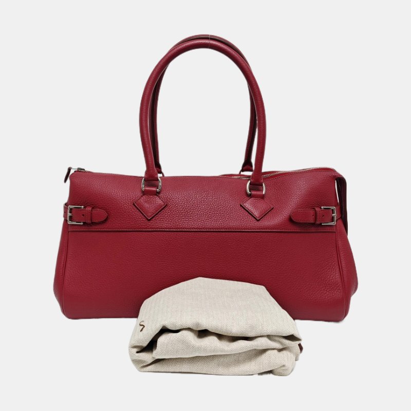 HERMES Atlas 42寶石紅色Clemence牛皮手提包銀色五金O刻-7