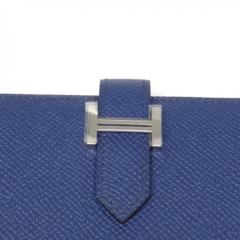 HERMES Bearn寶石藍短錢包Epsom皮W刻銀扣-4