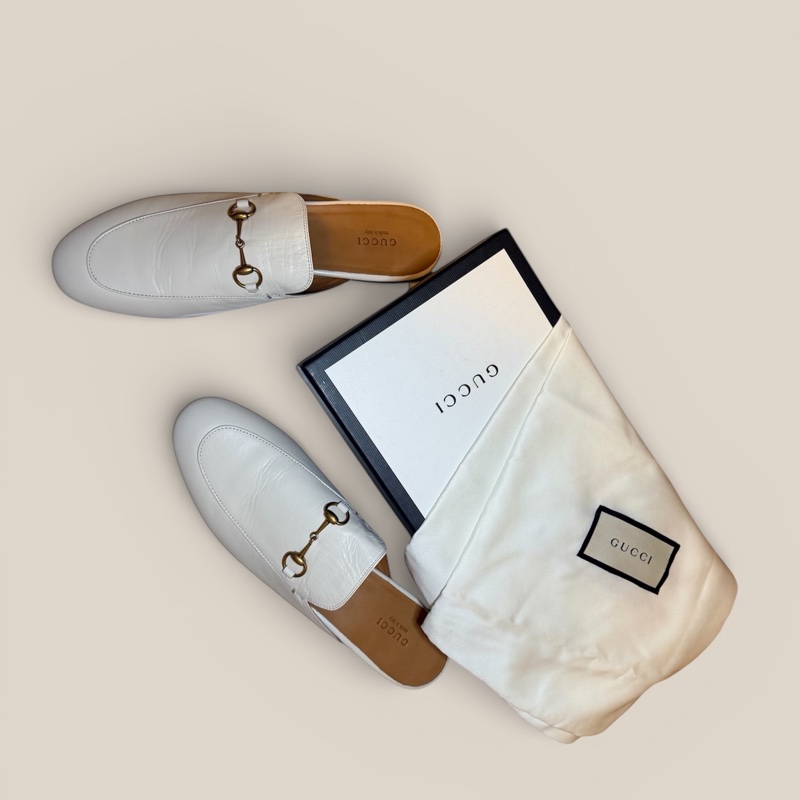 🍒Gucci Princetown經典馬銜扣皮革穆勒鞋(白色)2F260126-1-6