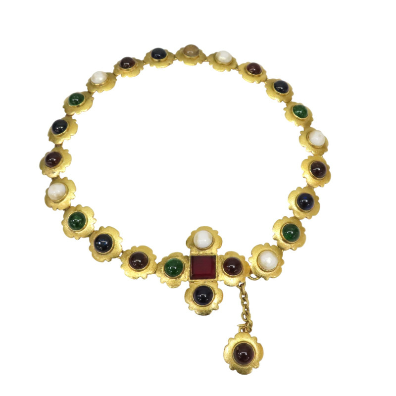 金色 花朵金屬 彩色圓珠 腰鍊 掉漆【CHANEL 香奈兒】-0