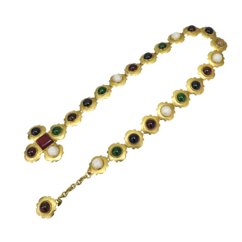 金色 花朵金屬 彩色圓珠 腰鍊 掉漆【CHANEL 香奈兒】-2