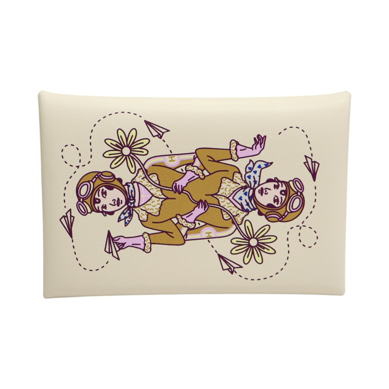 白色 Swift 牛皮 Calvi Duo 扣式 零錢包 B刻【HERMES 愛馬仕】-0