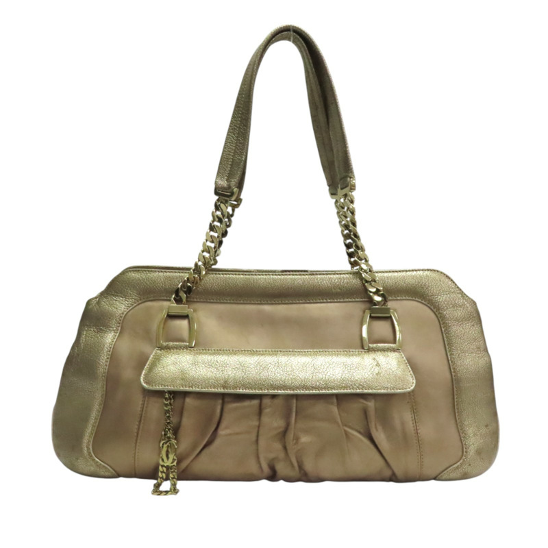 金色 亮面牛皮 La Dona 肩背包【Cartier 卡地亞】 L1000804-0