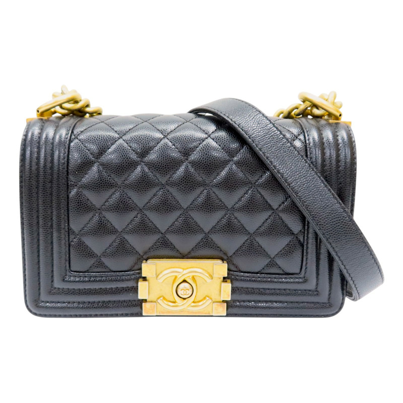 黑色 牛皮 菱格紋 BOY 20 鍊帶 肩背包 金扣【CHANEL 香奈兒】 A67085-0