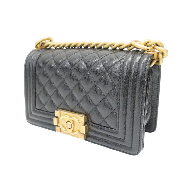 黑色 牛皮 菱格紋 BOY 20 鍊帶 肩背包 金扣【CHANEL 香奈兒】 A67085-2