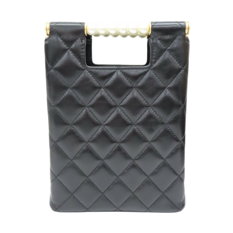 黑色羊皮 珍珠手把 鍊帶 肩背包【CHANEL 香奈兒】 AP4520-1