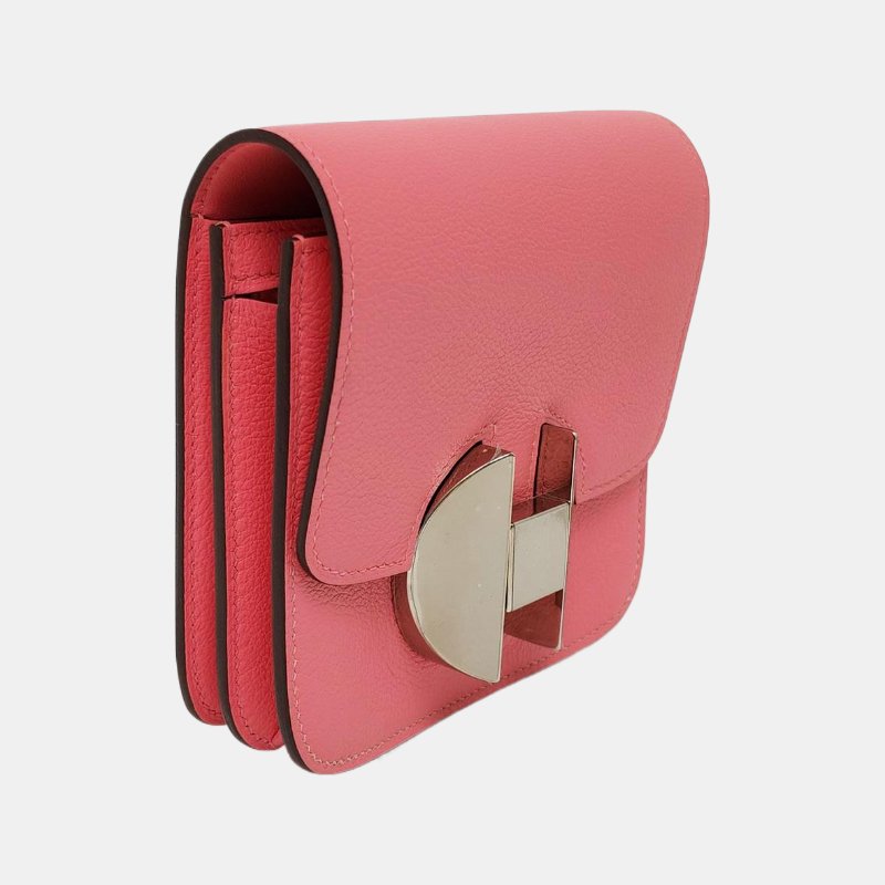 HERMES 2002 12夏日粉Evercolor牛皮錢包銀色五金D刻-3