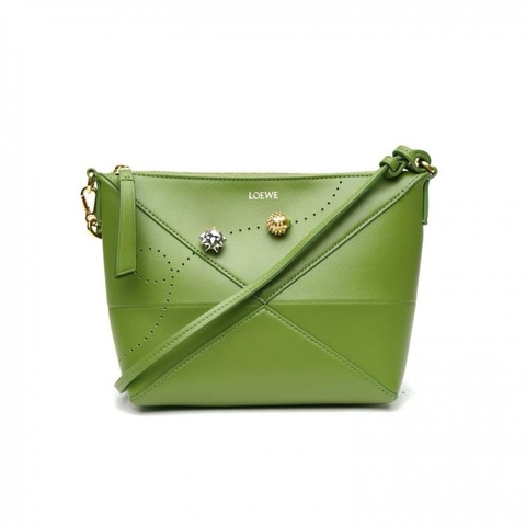LOEWE 綠色牛皮puzzlefold pouch變形包情人節限定小刺蝟肩背包