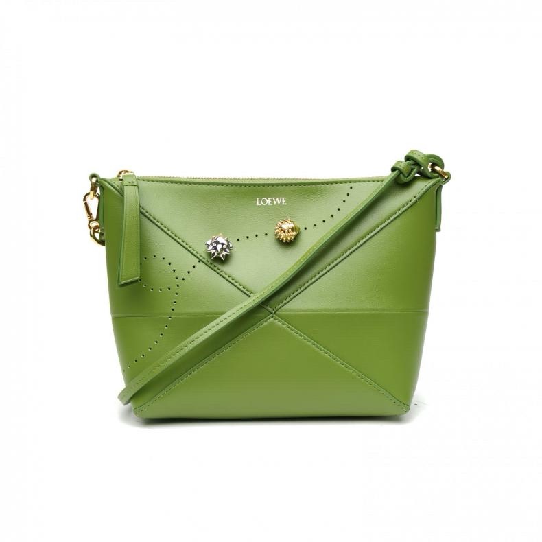 LOEWE 綠色牛皮puzzlefold pouch變形包情人節限定小刺蝟肩背包-0