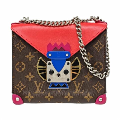 LOUIS VUITTON TRIBAL MASK 小號棕色塗層帆布老花斜挎包單肩包銀色五金