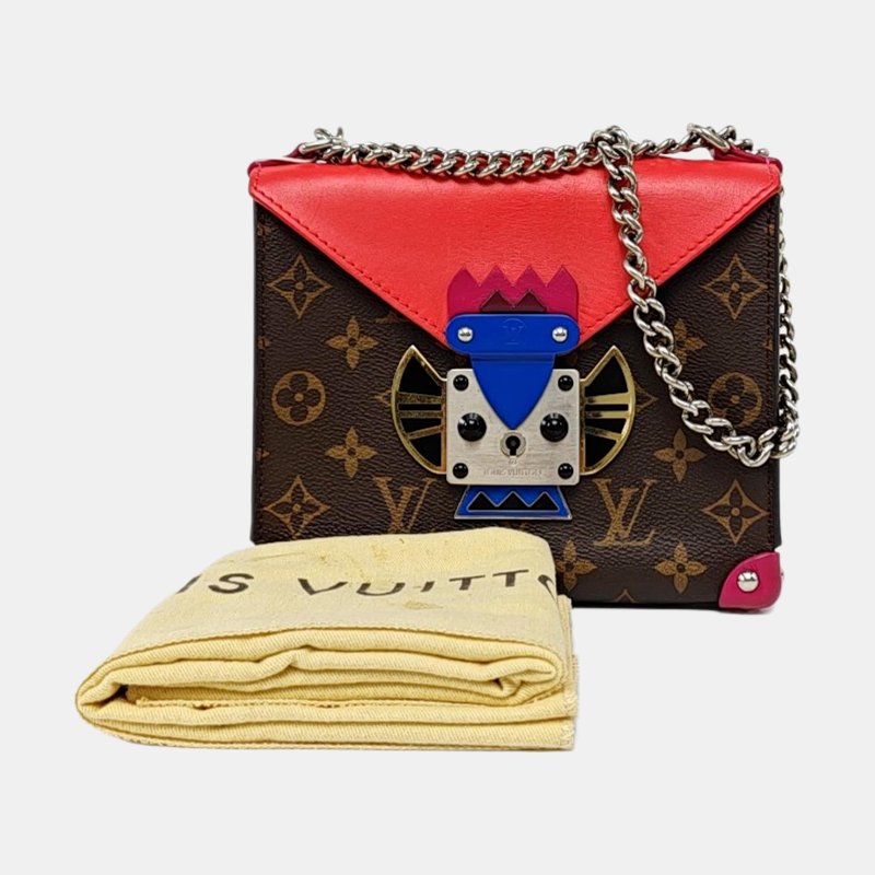 LOUIS VUITTON TRIBAL MASK 小號棕色塗層帆布老花斜挎包單肩包銀色五金-7