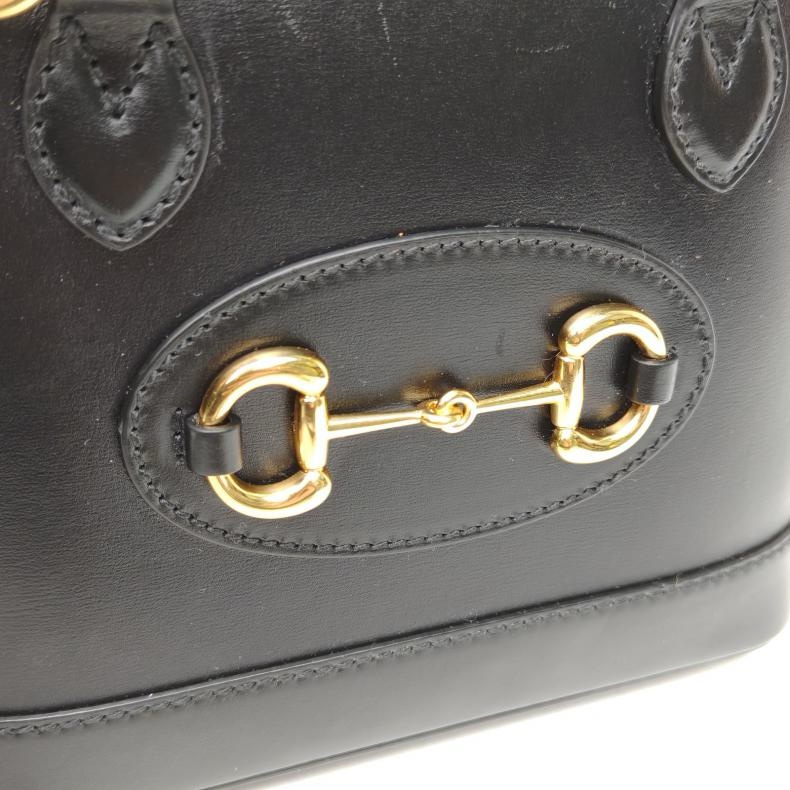 GUCCI Horsebit20黑色牛皮金扣肩背包-4