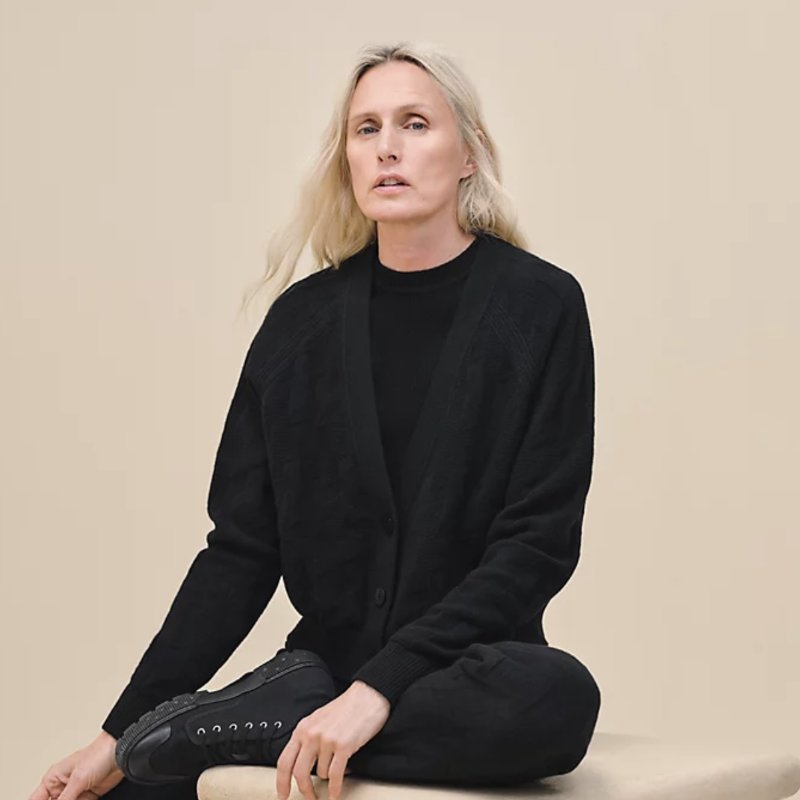 Hermès 愛馬仕 全新 針織 開襟外套 Cardigan H logo 尺寸38 黑色-0