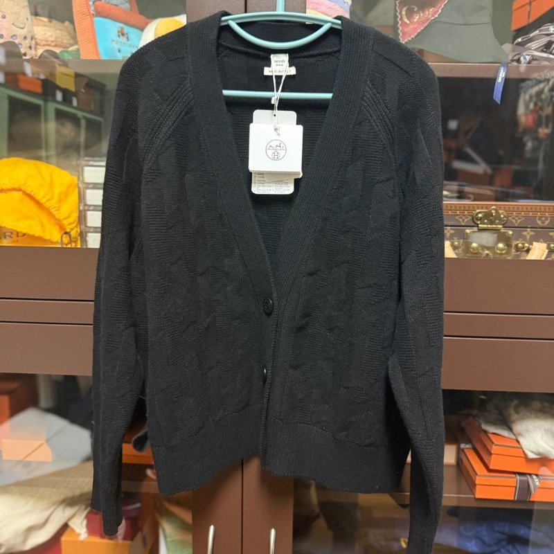 Hermès 愛馬仕 全新 針織 開襟外套 Cardigan H logo 尺寸38 黑色-2