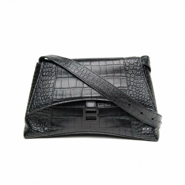 BALENCIAGA DOWNTOWN單肩斜挎包M黑扣黑色牛皮-0