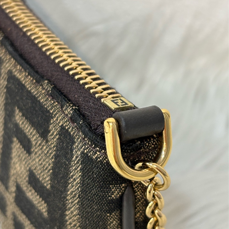 FENDI 8M0535 Baguette FF 緹花老花 金鍊 迷你貝貴提零錢包小廢包口紅包耳機包手拿包手提包-2