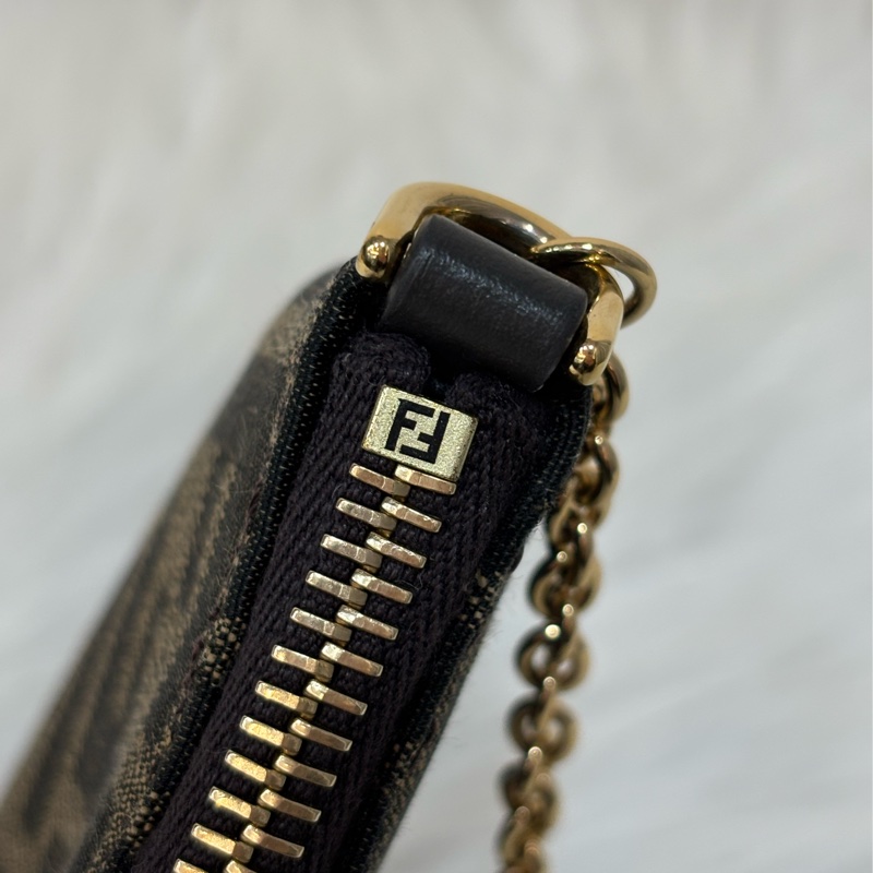 FENDI 8M0535 Baguette FF 緹花老花 金鍊 迷你貝貴提零錢包小廢包口紅包耳機包手拿包手提包-21