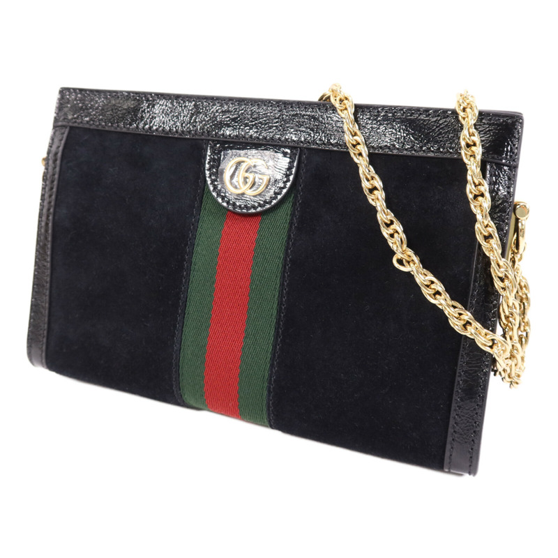 GUCCI 麂皮皮革Ophidia GG金扣鏈帶肩背袋-1