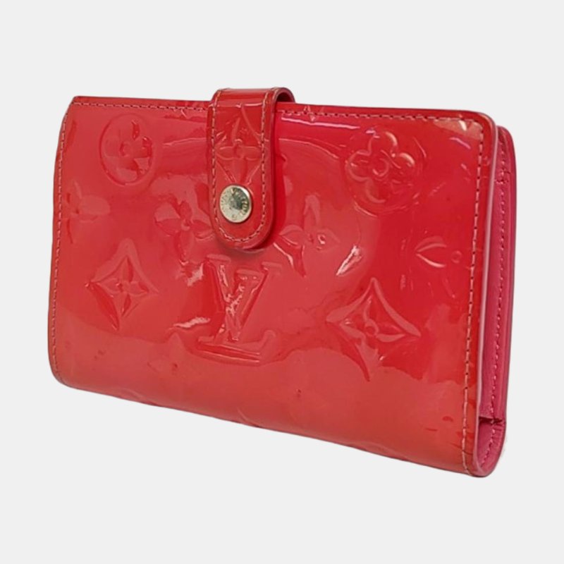 LOUIS VUITTON VIENNOIS紅色漆皮壓紋錢包金色五金-2