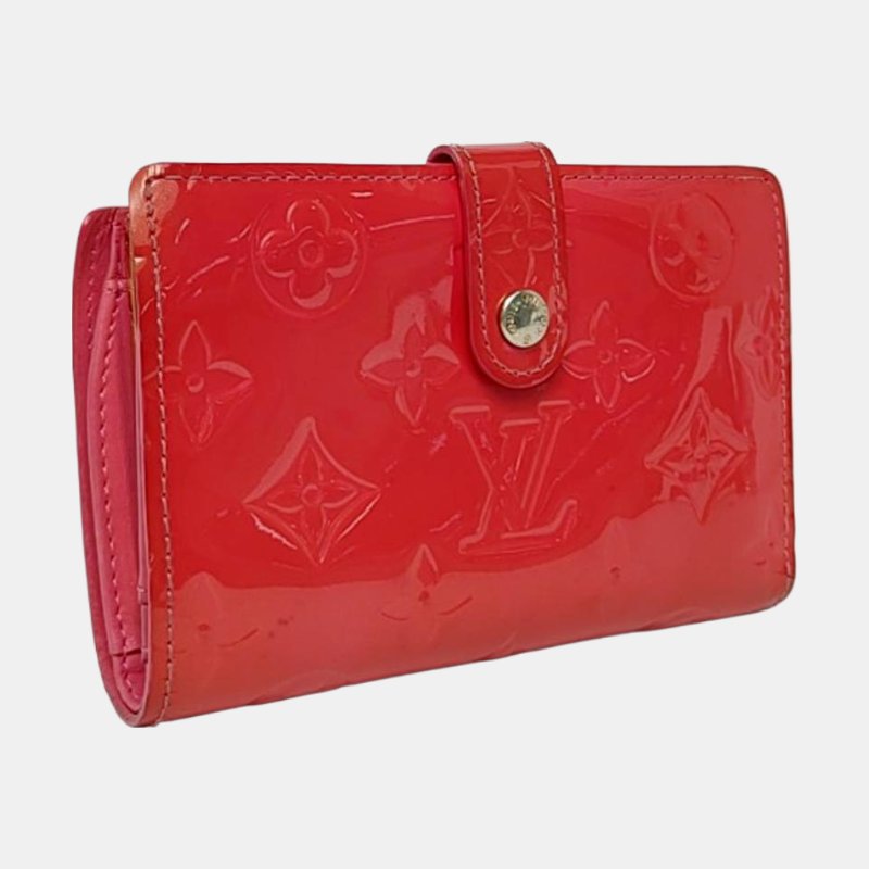 LOUIS VUITTON VIENNOIS紅色漆皮壓紋錢包金色五金-3