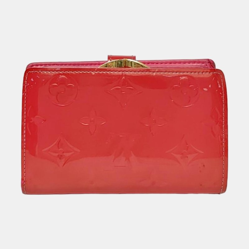 LOUIS VUITTON VIENNOIS紅色漆皮壓紋錢包金色五金-4