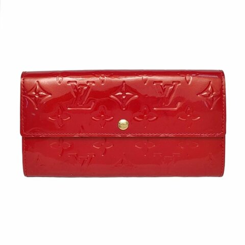 LOUIS VUITTON PORTE MONNAIE 西瓜紅漆皮老花壓紋錢包金色五金