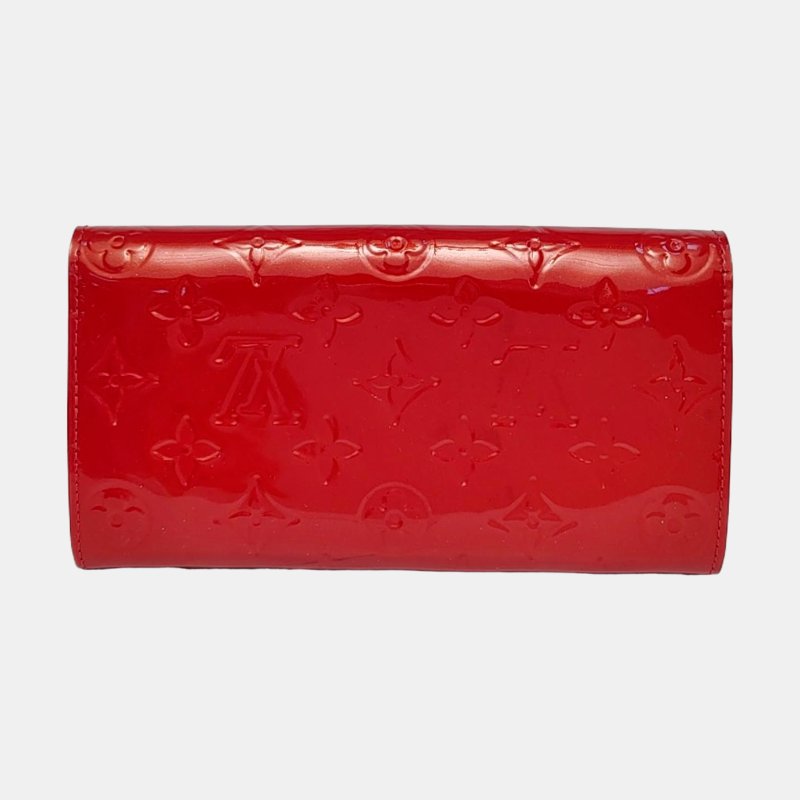 LOUIS VUITTON PORTE MONNAIE 西瓜紅漆皮老花壓紋錢包金色五金-4