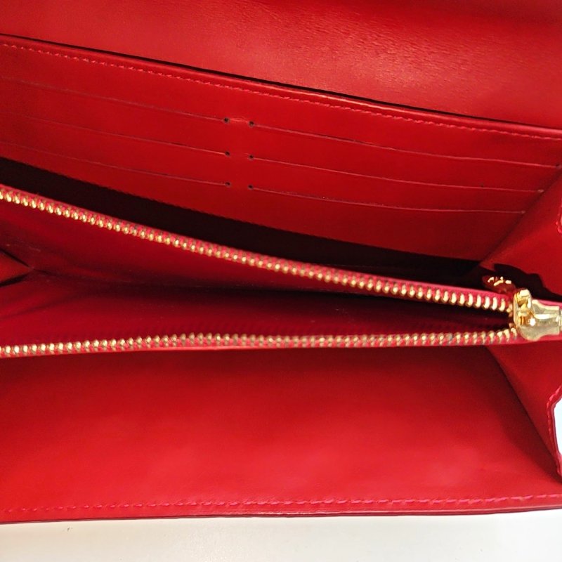 LOUIS VUITTON PORTE MONNAIE 西瓜紅漆皮老花壓紋錢包金色五金-6