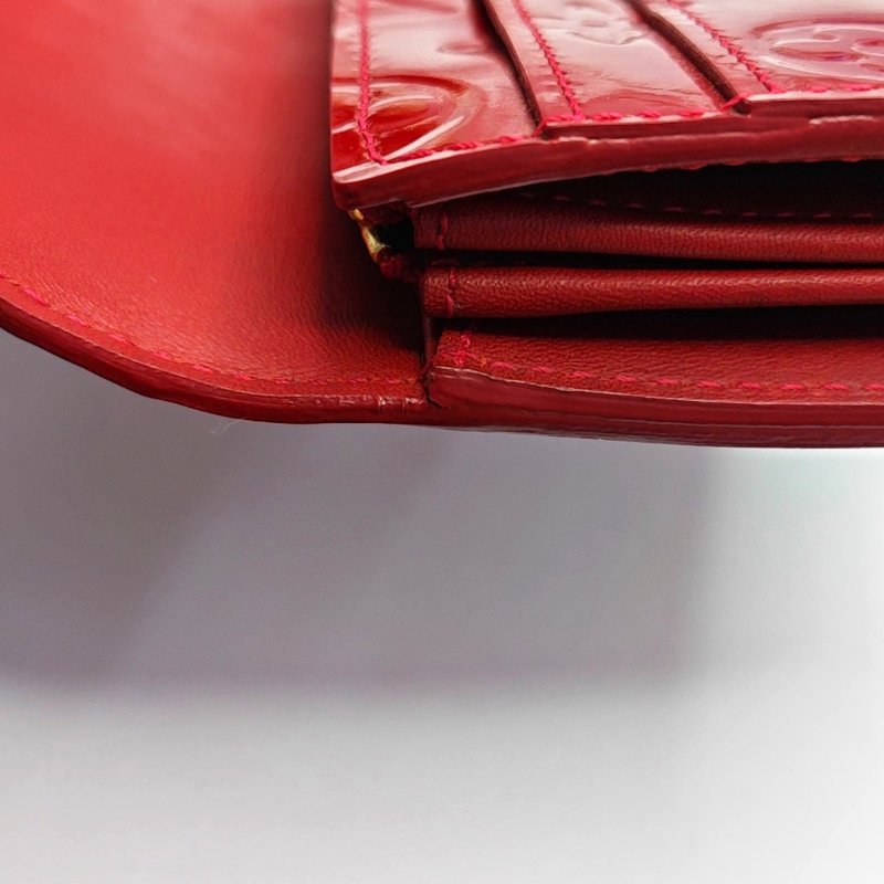 LOUIS VUITTON PORTE MONNAIE 西瓜紅漆皮老花壓紋錢包金色五金-7