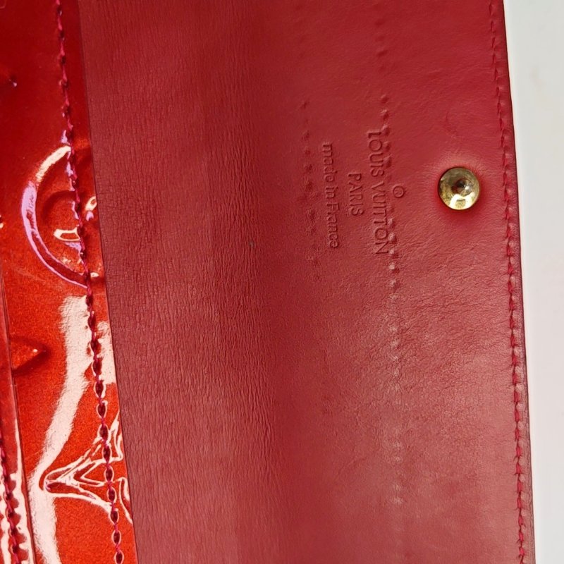 LOUIS VUITTON PORTE MONNAIE 西瓜紅漆皮老花壓紋錢包金色五金-8